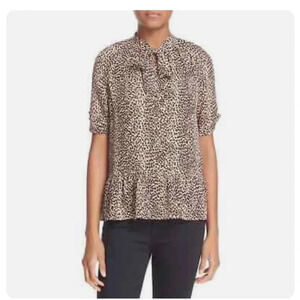 Joie Silk Animal Print Shirt Sleeve Blouse